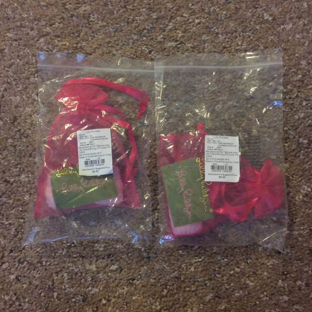Lilly Pulitzer (2) Packs of 4 Gold Wine Charms